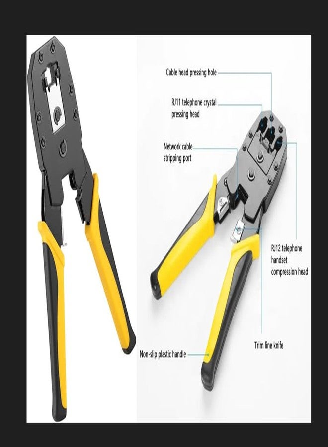 MESHIV أداة تجعيد معيارية Meshiv 3 في 1 RJ-11/RJ-12/RJ-45، 4P/6P/8P، لشبكة LAN وكابلات الهاتف (190 مم - أصفر وأسود) - Image 5